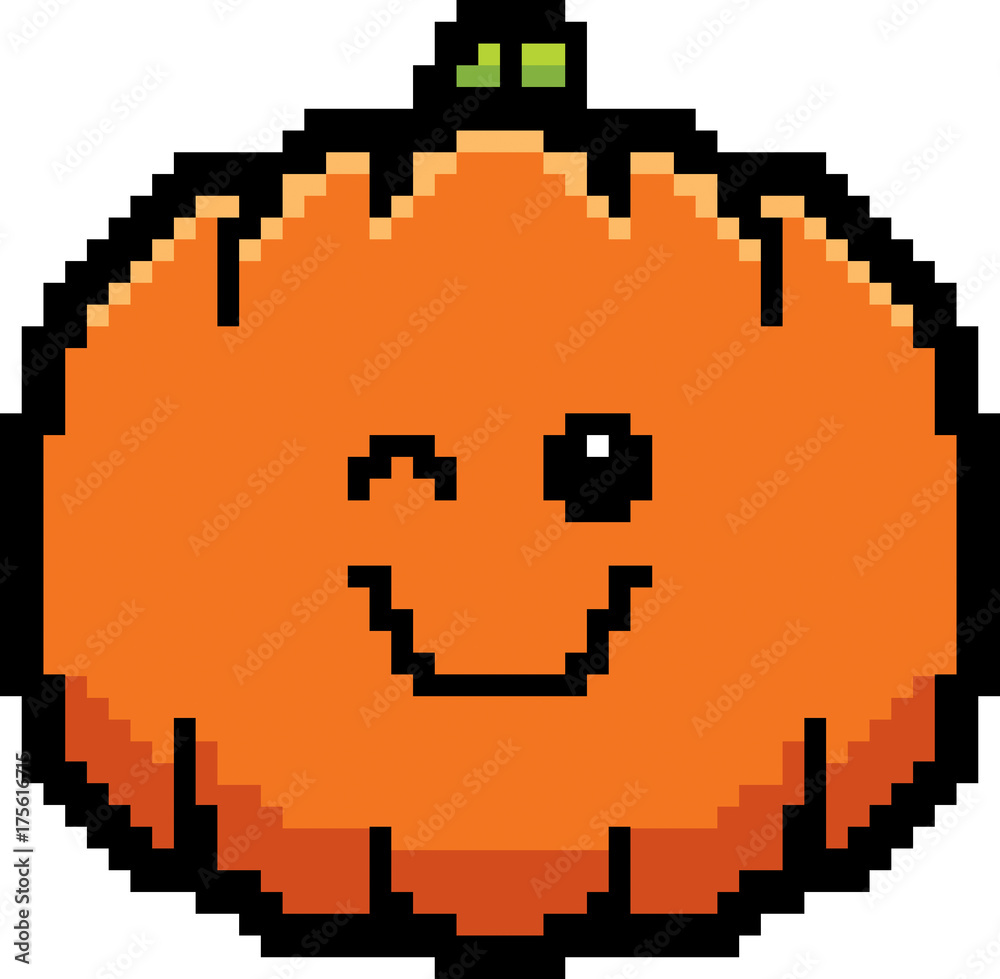 Winking 8-Bit Cartoon Pumpkin