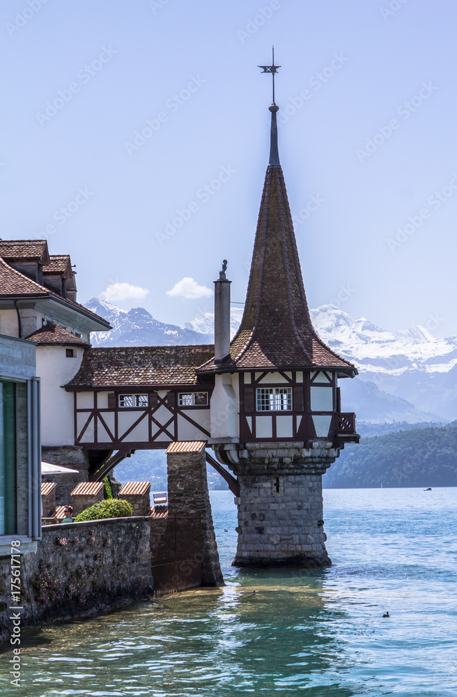 Oberhofen castle on the lake Thun in Switzerland..