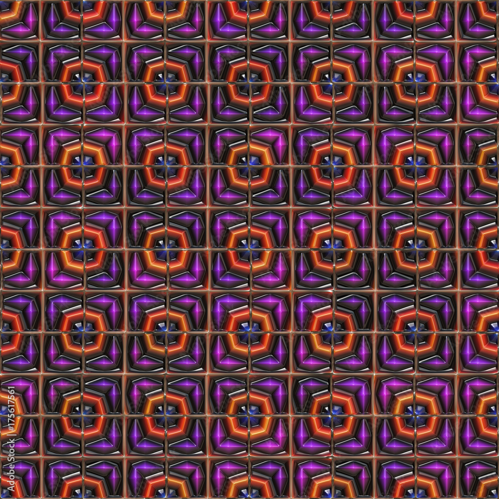 3d illustration - abstrakt nahtlos lila orange kupfer geometrisch symmetrisch