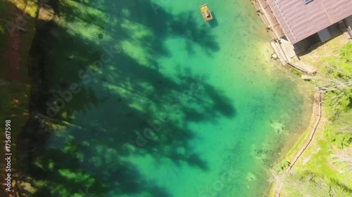 Lake Ghedina, Dolomites. Aerial view. photo