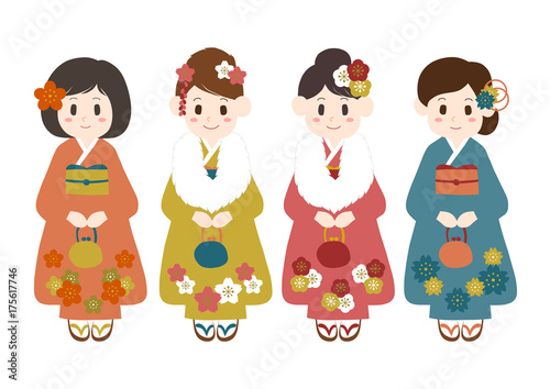 女性着物成人式お正月イラストstock Vector Adobe Stock 女性着物成人式お正月イラストstock Vector Adobe Stock