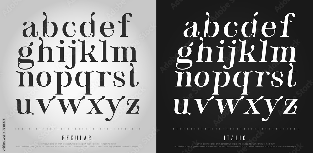 Obraz premium Vector classic elegant alphabet letters set. Exclusive Custom Letters. alphabet designs for logo, Poster, Invitation, etc. Typography font classic style, regular and italic vector illustrator