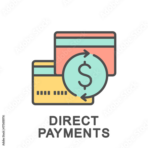 Icon direct payments. Direct payments allow you to manage money yourself. The thin contour lines with color fills.