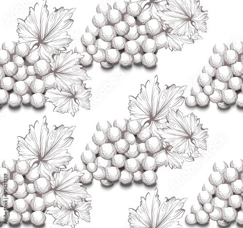 Grapes harvest line art graphic digital Vector background. Autumn season patt...