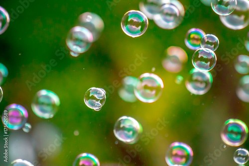 Soap bubbles in nature as a background blur