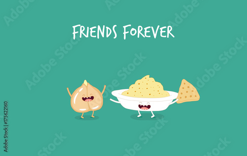 Illustration of hummus with pita and chickpea seeds