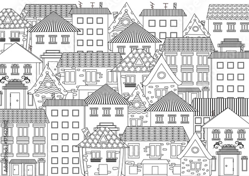 funny cityscape for coloring book