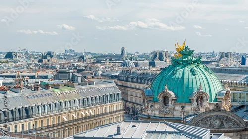 Top view of Palais or Opera Garnier The National Academy of Music timelapse in Paris, France. photo