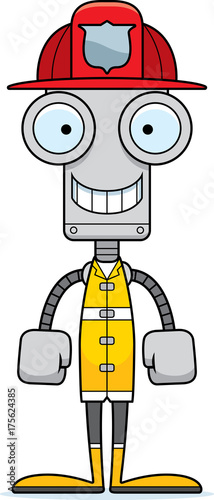 Cartoon Smiling Firefighter Robot