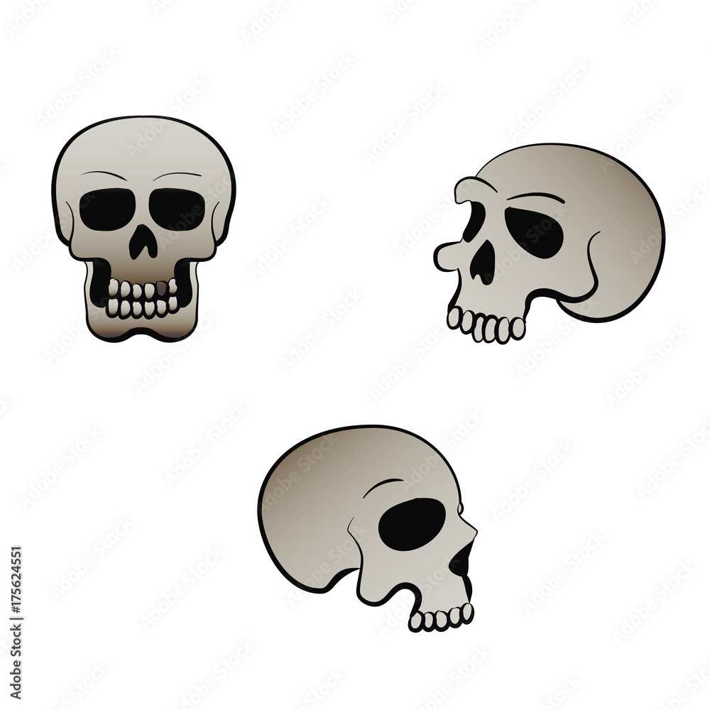 Set of skull in vintage retro style. Design elements for old school tattoo,  background hipster cover, poster. Cartoon vector illustration. Stock Vector  | Adobe Stock