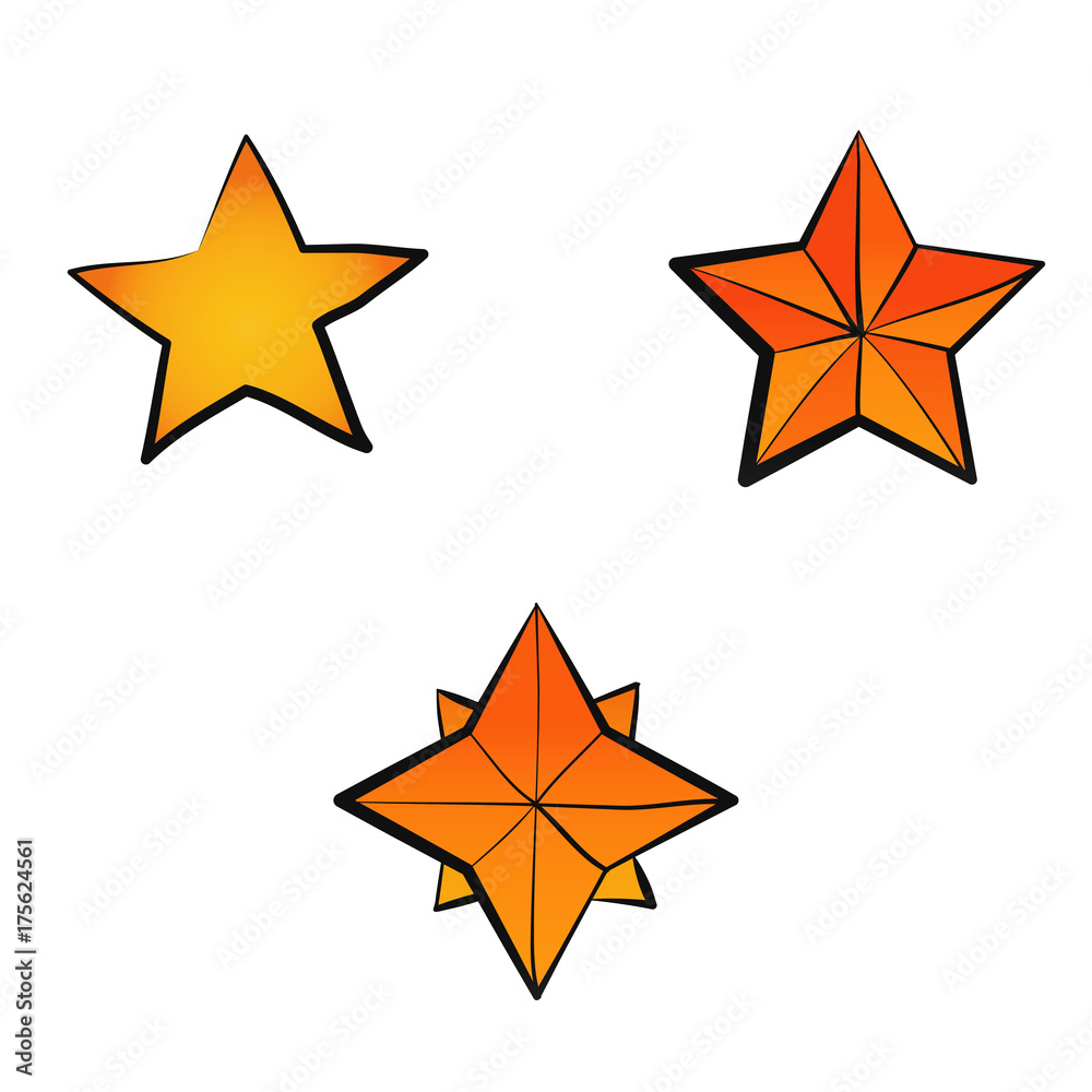 Set of stars in vintage retro style. Design elements for old school tattoo,  background hipster cover, poster. Cartoon vector illustration. Stock Vector  | Adobe Stock