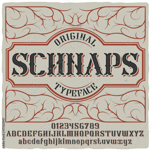 Vintage label typeface named "Schnaps". Good handcrafted font for any label design.