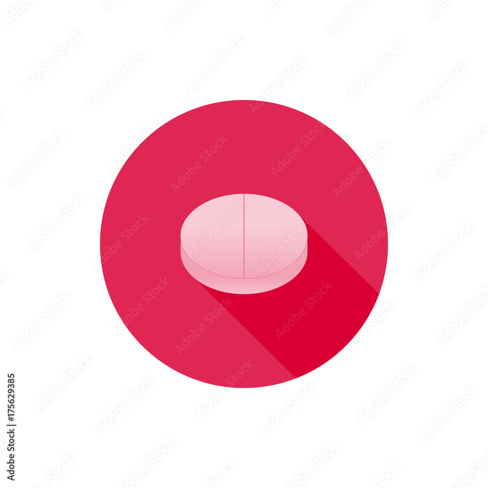 Medical pill round icon vector long shadow Medical pill round icon vector long shadow
