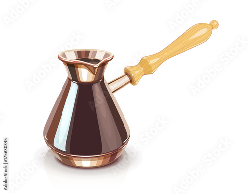 Turkish Coffee pot with handle. Equipment for cooking aromatic