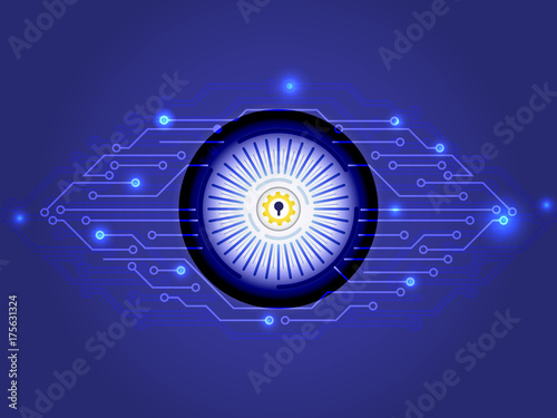 Cyber security concept vector illustration. Keyhole on technology background.