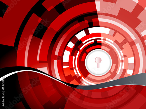 Cyber security concept vector illustration. Keyhole on multicolor technology circle  background.