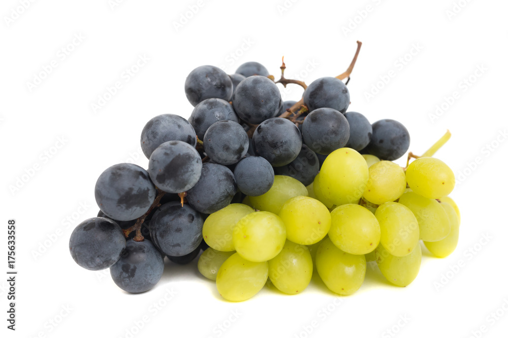 Black and green grapes isolated on white background Black and green grapes isolated on white background