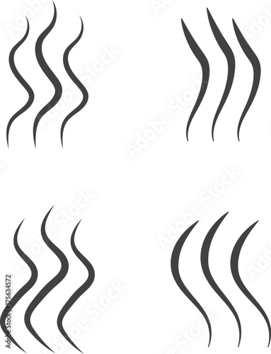Smell aroma and heat sign set. Stock vector illustration of odor and scent or hot vapor silhouettes by 3 lines isolated on white background.