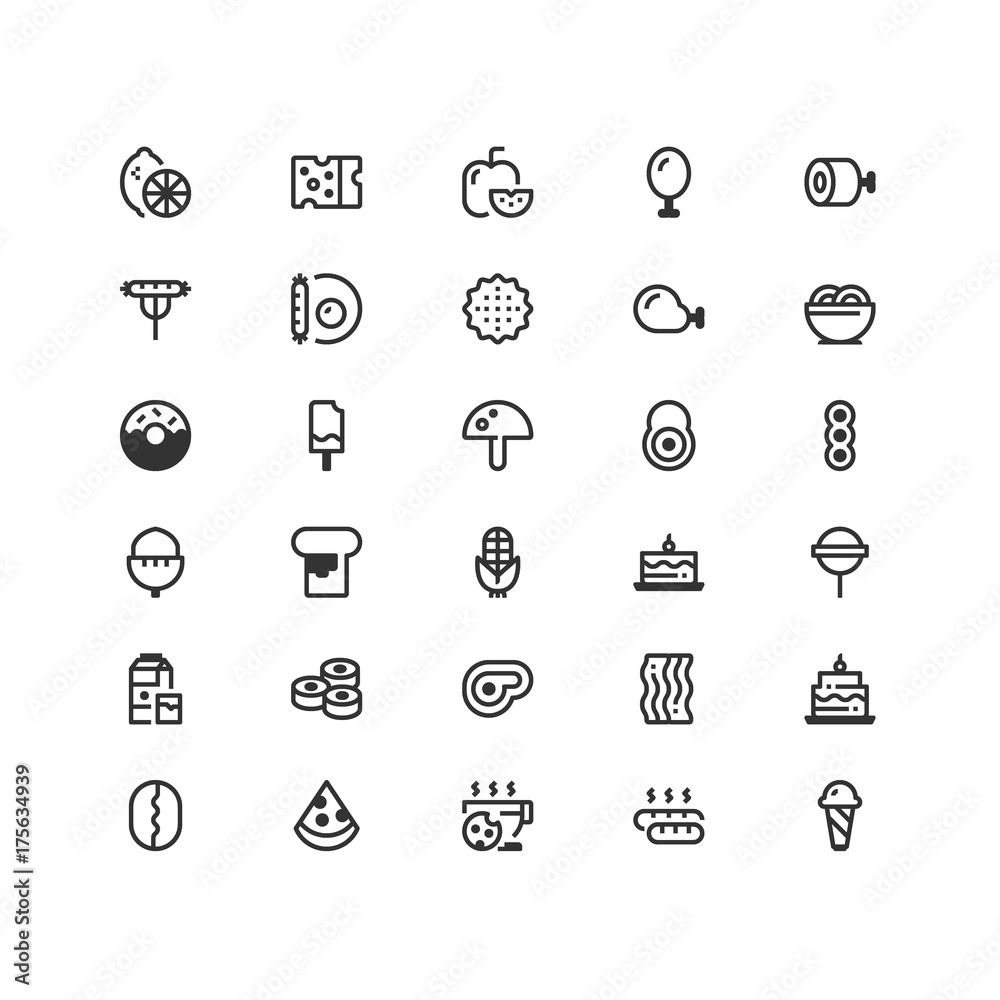 Minimal icon set of Food and Drink Vector Line Icons Collection , good ...