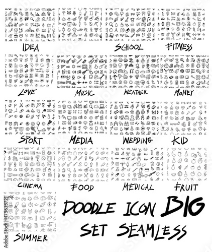 MEGA set background of doodles seamless of Idea, China, School, Fitness, Love, Music, Weather, Money, Sport, Media, Wedding, Kid, Cinema, Food, Medical, Fruit, Summer eps10