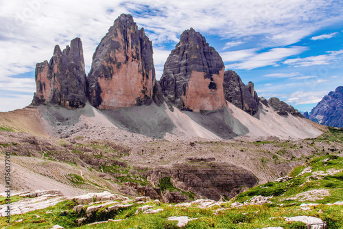 The " Tre Cime di Lavaredo" in the Dolomites of Italy.