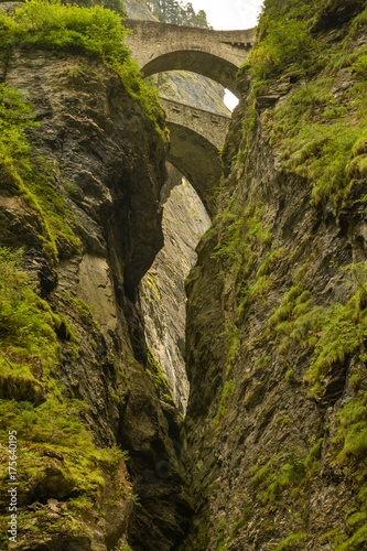 Old bridges over Viamala gorge in Graubunden, Switzerland