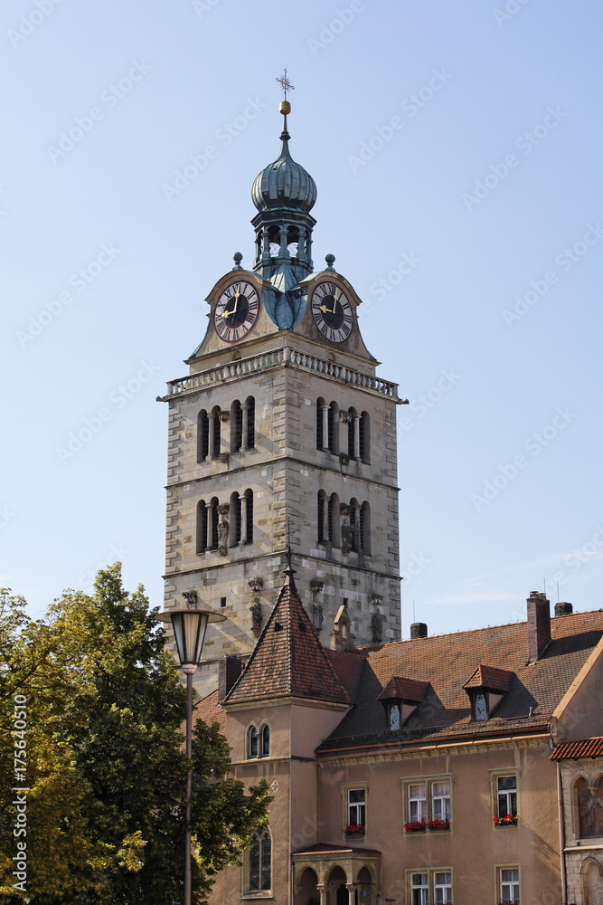 Tower of St Emmeram church, Regensburg, Upper Palatinate, Bavaria, Germany, Europe