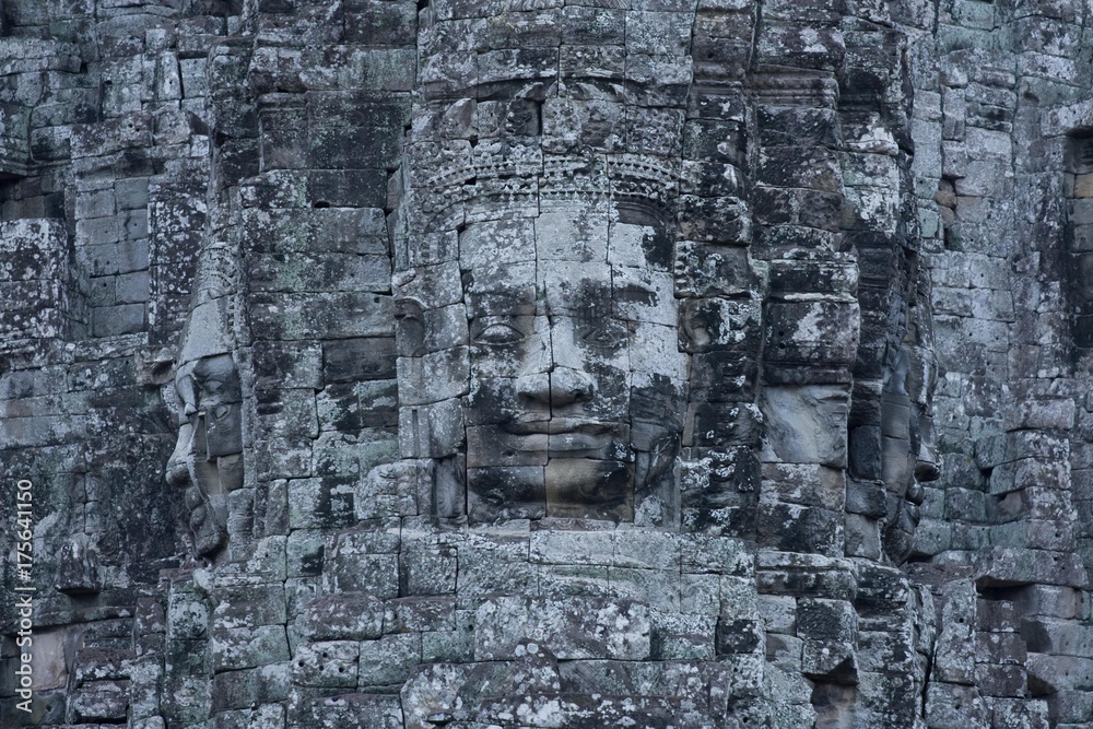 Stone sculptures, faces on the Bayon Temple in Angkor Thom, Siem Reap, Cambodia, Southeast Asia, Asia Stone sculptures, faces on the Bayon Temple in Angkor Thom, Siem Reap, Cambodia, Southeast Asia, Asia