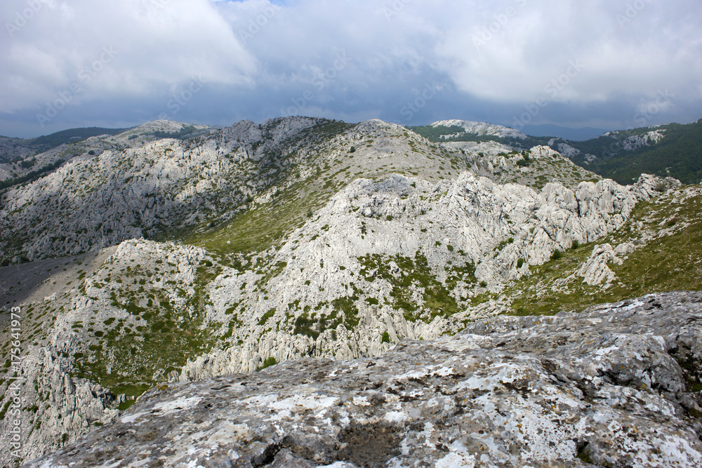 View from peak of Tulove grede, part of Velebit mountain in Croatia, landscape