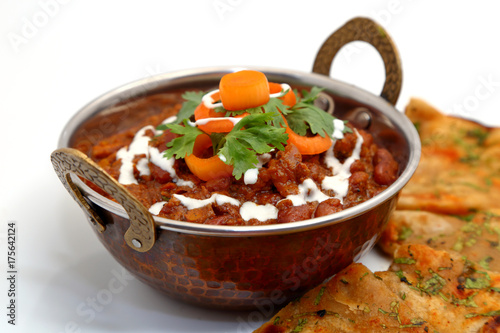 Rajma curry or rajma masala with roti. Indian food curry with bread.