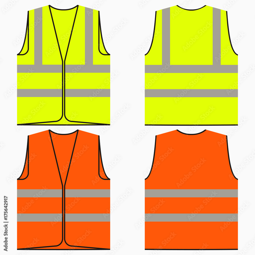 Safety vest. Set of yellow and orange work uniform with reflective