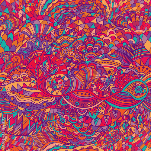 Vector pattern abstract background with colorful ornament. Hand draw illustration, coloring book zentangle. Algae sea motif