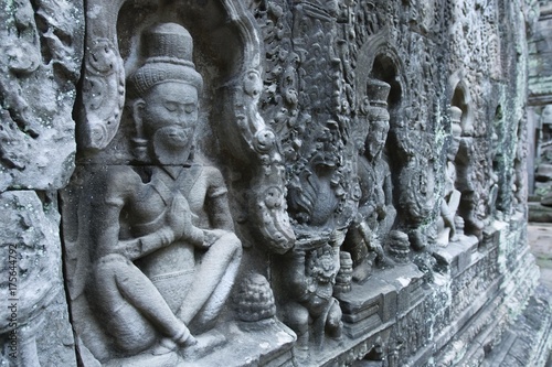 Stone reliefs, buddhist figures in the Preah Khan Temple, Siem Reap, Cambodia, Southeast Asia, Asia