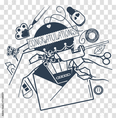 silhouette of creating postcard handmade