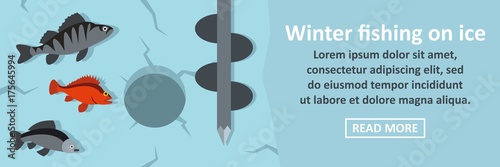 Winter fishing on ice banner horizontal concept