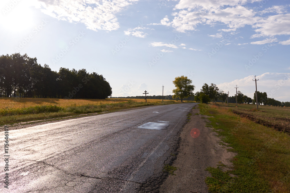 Fototapeta premium Evening landscape outside the city at sunset.