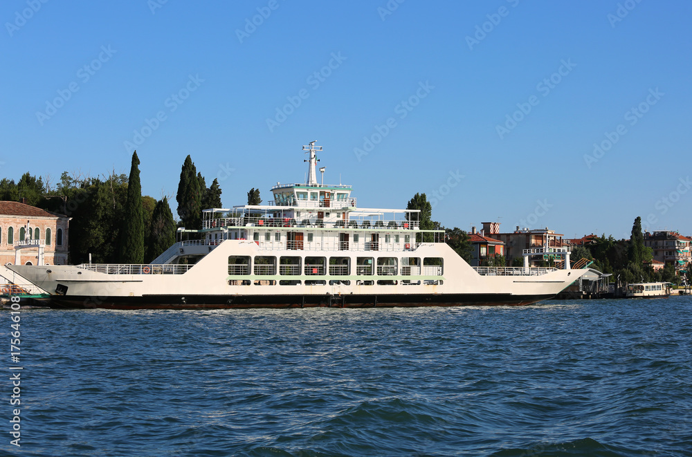 ferryboat for transporting ships in the Venetian lagoon near Ven