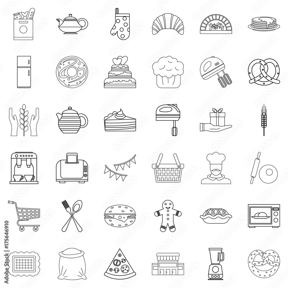 Gastronomy icons set, outline style