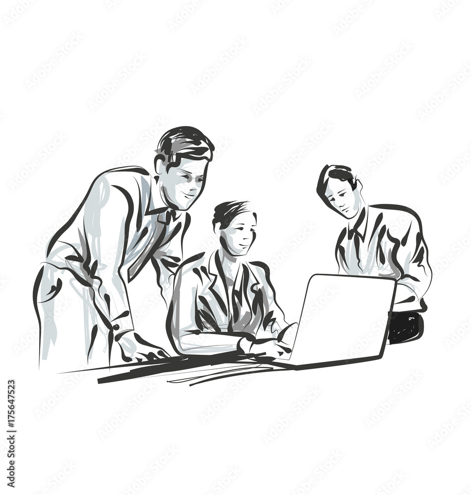 Vector greyscale sketch of people working in the office Vector greyscale sketch of people working in the office