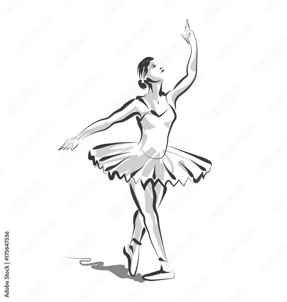 Obraz premium Vector greyscale sketch of dancing ballerina