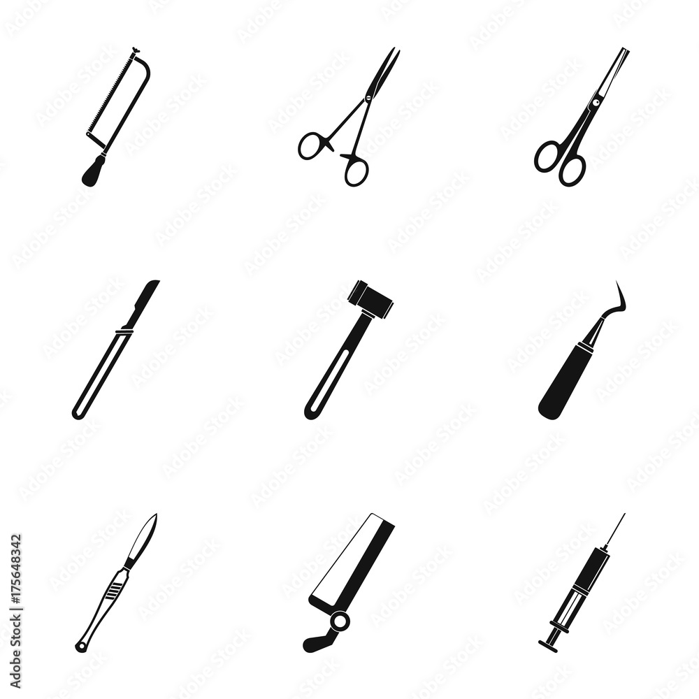 Naklejka premium Operation surgery tools icon set, simple style