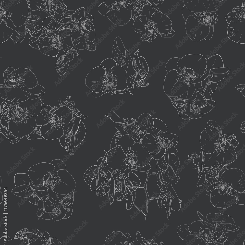 Flowers seamless pattern background line illustration orchids. Floral design elements. Flowers seamless pattern background line illustration orchids. Floral design elements.