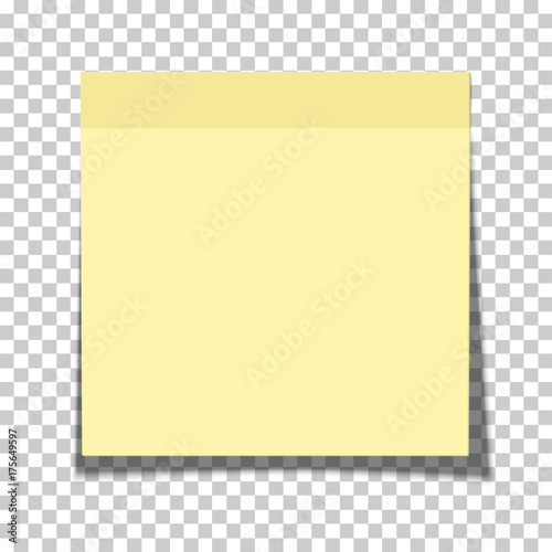 Office yellow paper sticky note glued to the surface isolated on transparent background