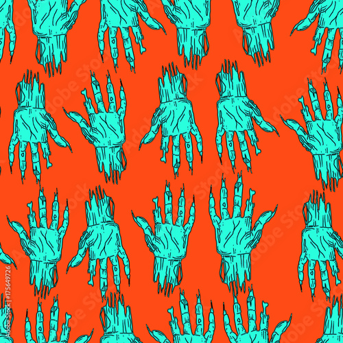 Halloween palm zombie dead man seamless funny pattern, cartoon s