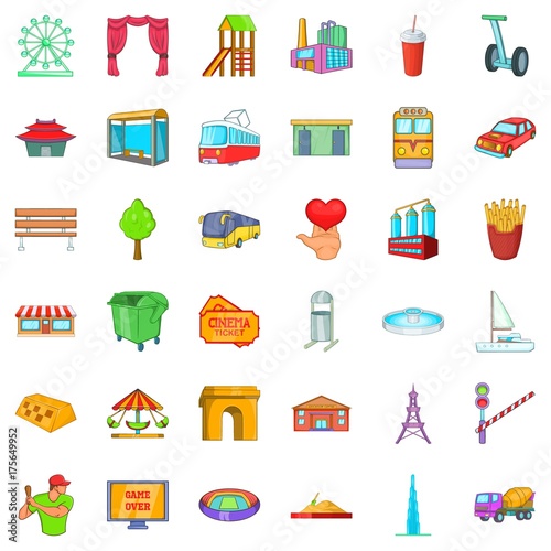 Gate icons set, cartoon style