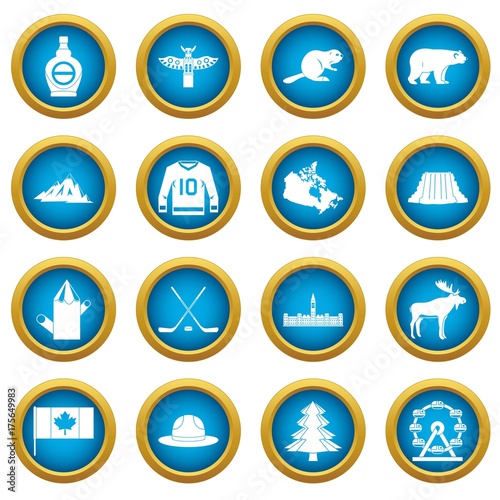 Canada travel icons blue circle set