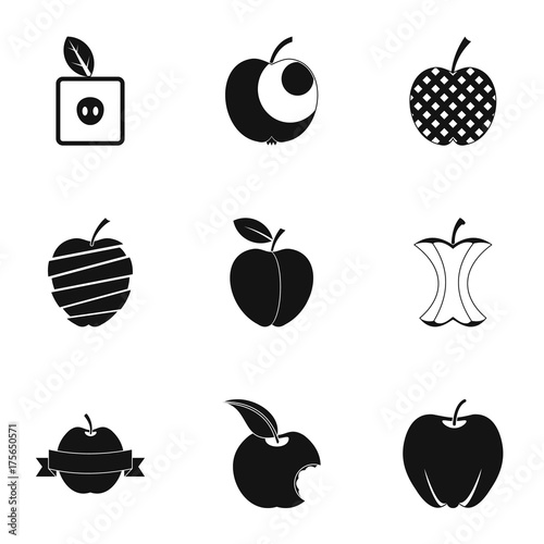 Natural apple icon set  simple style