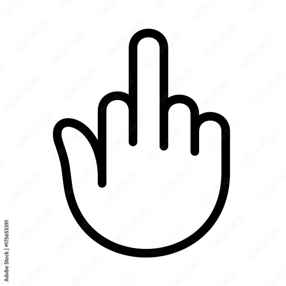Fuck you hand finger vector logo. Outline style. Stock Vector