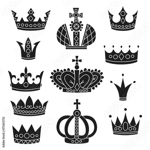 crowns royal symbols black vector set