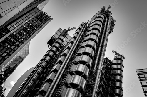 Black and white image of London's skyscrapers photo